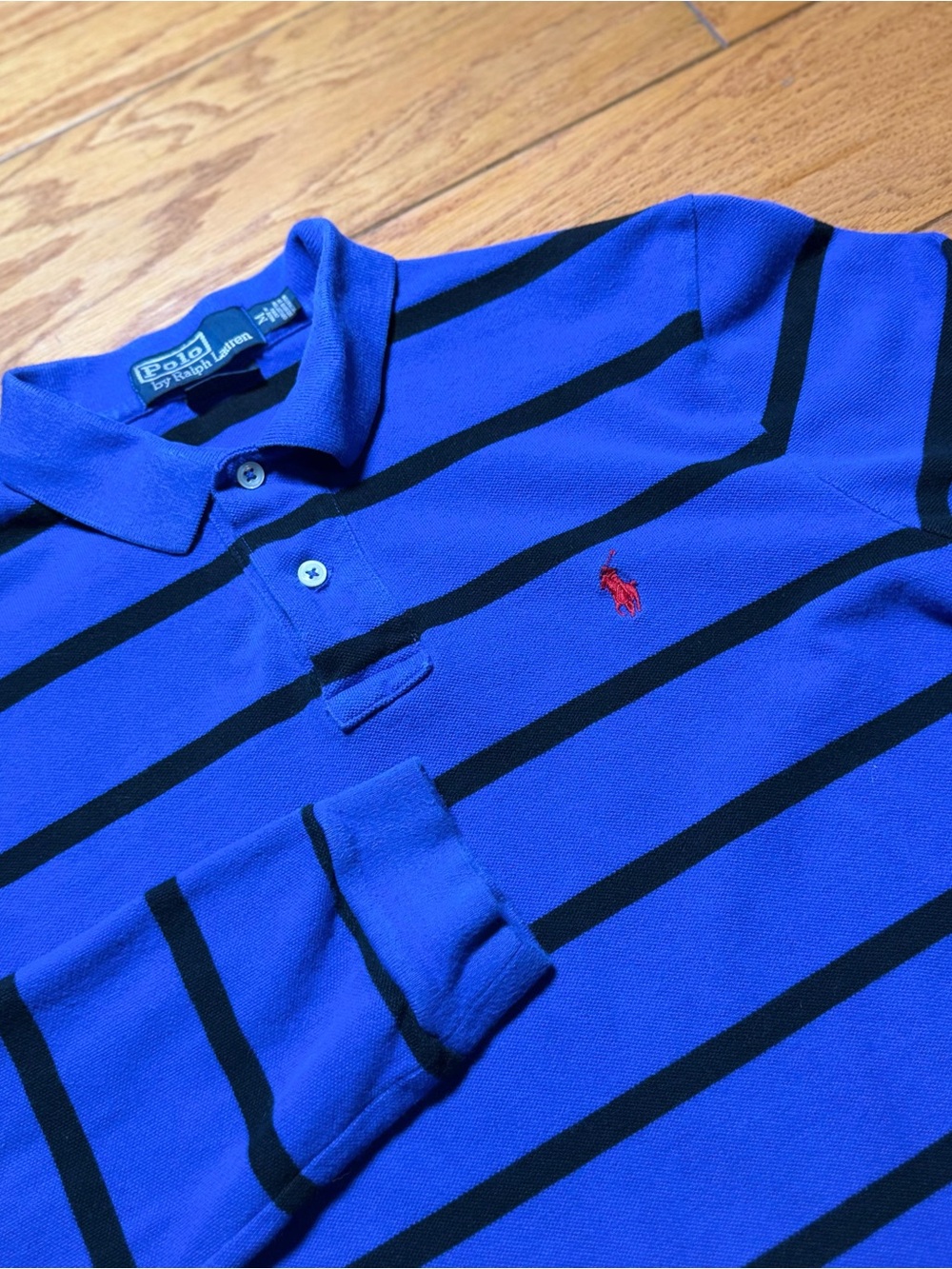 Vintage Polo Ralph Lauren Long Sleeve Collared Shirt Blue Striped Cotton Medium